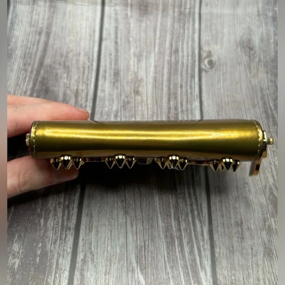 SOLD✨ LOUBOUTIN Gold Studded Logo Zip Compact Wallet Loubinthesky RARE - Picture 9 of 14